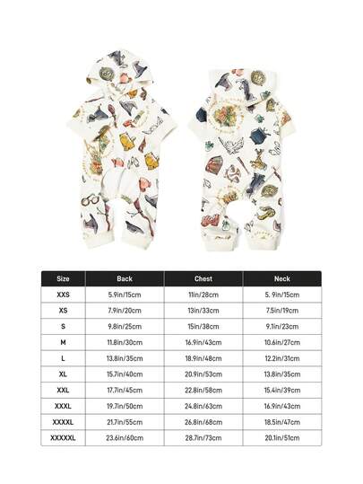 HARRY POTTER X SHEIN 1 Peça Macacão com Capuz para Animais de Estimação com Estampa Magic Element, Roupa Respirável de Quatro Patas para Cães e Gatos, Vários Tamanhos XXS-XXXXXL, Roupa Macia para Cachorros e Gatinhos para Descanso em Casa, Passeios ao Ar Livre e Uso Diário
