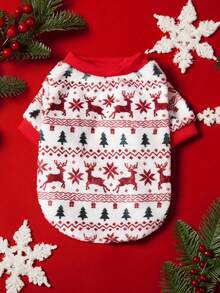 PETSIN 1 Pet Christmas Cat Dog Universal Red And Green Elk Snowflake Geometric Fer Island Pattern Print Plush Warm And Comfortable Dog Christmas - Multicolor - View 2