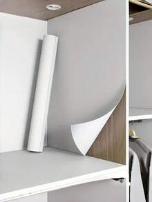 1 Roll White Matte Textured Self Adhesive Wallpaper Durable Waterproof Peel And Stick For Cabinet Table Chair Kitchen Bedroom Living Room Countertop Furniture Refurbishing Decor - White - View 6