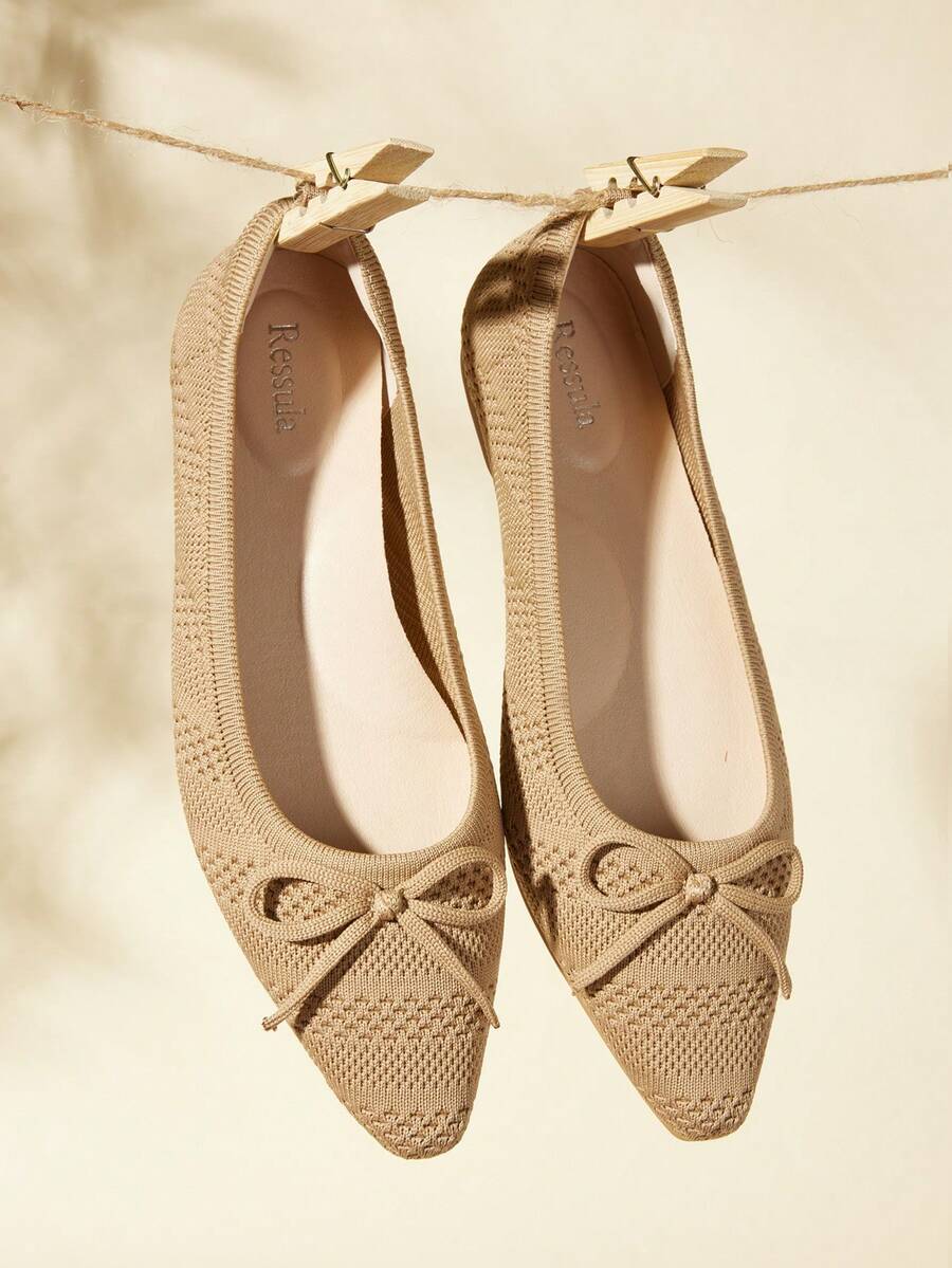 Ressula Women's Flat Shoes, Fabric Bows, Casual And Comfortable Commuting - coffee color - View 1