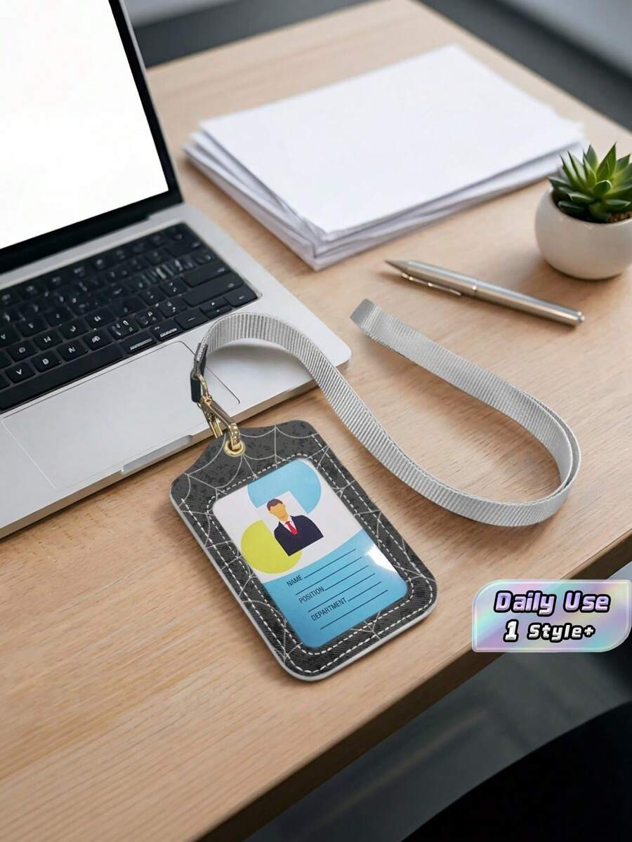 1 قطعة حامل بطاقة هوية بتصميم شبكة عنكبوت رمادي داكن، حبل رقبة مقاوم للماء ومقاوم للخدش مع نافذة شفافة وإبزيم قابل للسحب، لبطاقة الطالب الجامعية وبطاقة الموظف وبطاقة العمل وبطاقة الدخول وبطاقة الحافلة وموظفي المكتب - متعدد الألوان - مشاهدة 1