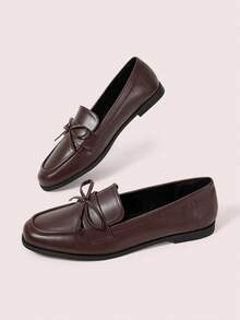 CUCCOO DOLLMOD Women's Casual Versatile Flat Loafers For Daily Commute Spring Shoes - Dark brown butterfly pu- square head - View 3