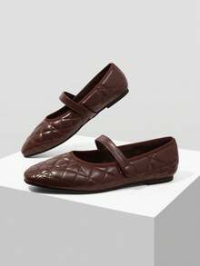 MOTF WOMEN'S QUILTED SQUARE TOE FLAT SHOES FOR CHRISTMAS DAILY WEAR CLASSIC OLD MONEY - dark brown - View 3