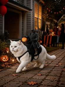 1pc Halloween Funny Pet Costume, Headless Horseman Rider Design With Pumpkin Lantern, Creative Dog Cat Dress Up Outfit For Party, Cosplay & Photo Props - Multicolor - View 7
