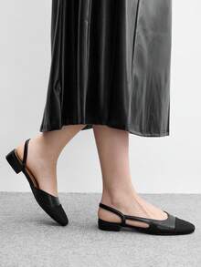 CUCCOO BIZCHIC Women's Spring, Autumn And Summer Square Toe Color Matching Rear Strap Flat Shoes, Low Square Heel Simple Commuting Daily Black Fall Shoes - Black - View 3