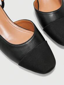 CUCCOO BIZCHIC Women's Spring, Autumn And Summer Square Toe Color Matching Rear Strap Flat Shoes, Low Square Heel Simple Commuting Daily Black Fall Shoes - Black - View 8