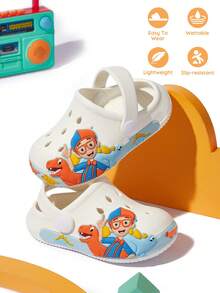Blippi X SHEIN 女孩可愛卡通兒童拖鞋，適合嬰兒與幼兒，輕量耐用 EVA 材質，室內外皆可穿著 - 白色 - 查看 1