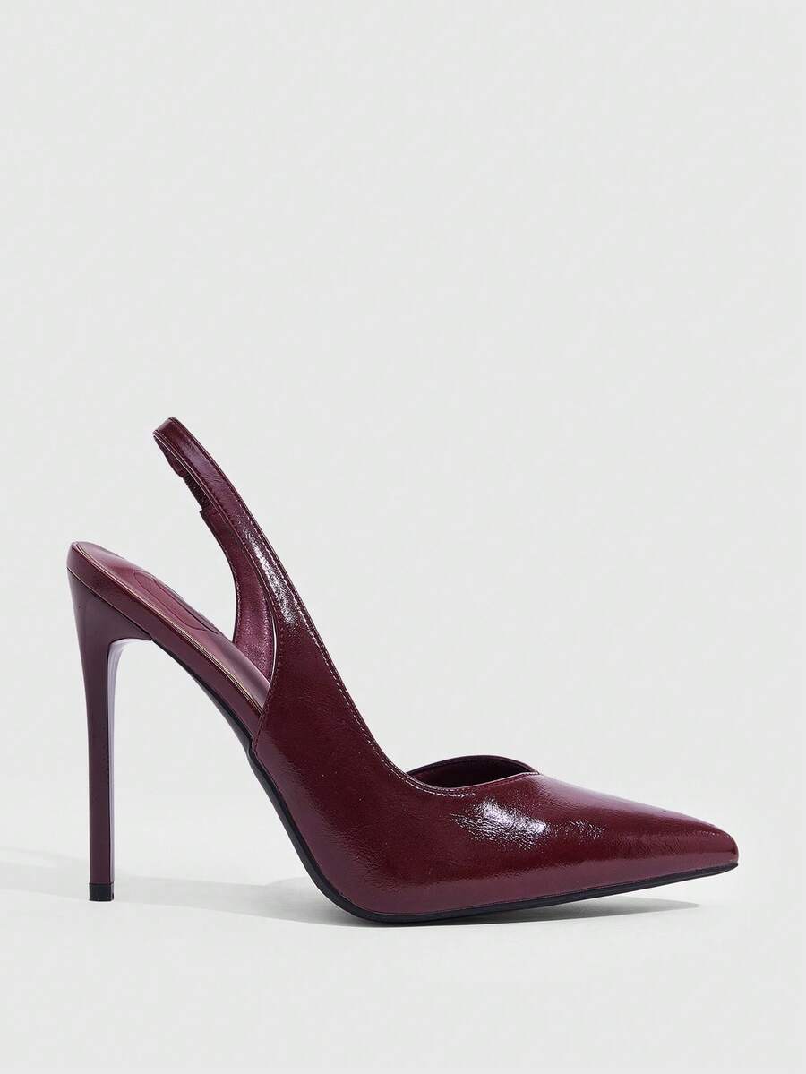 CUCCOO SZL New Pointed Thin High Heels Burgundy Rear Strap Empty Women's High Heels Shoes Fashionable And Sexy Elegant Simple Suitable For Banquets, Party Fall Shoes - Horse oil burgundy 12 #. - View 1