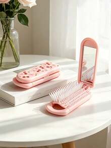 1pc Foldable Comb With Mirror, Pink Cherry Blossom, Bow & Flower Design, Compact Travel Comb, Suitable For Men & Women, Great Gift - Multicolor - View 9