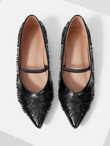 Mnmlis Black Sequined Pointed With Mary Jane Shoes - Black 9 - View 1