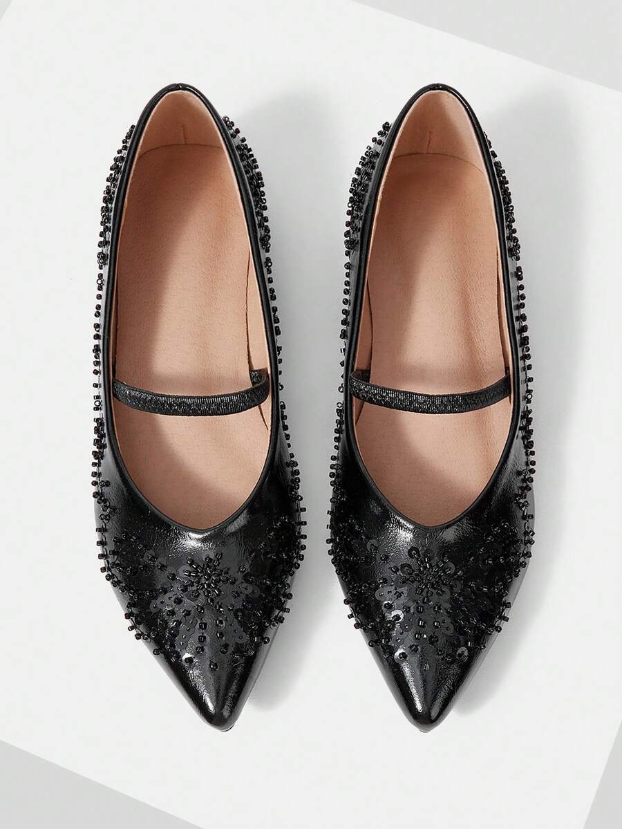 Mnmlis Black Sequined Pointed With Mary Jane Shoes - Black 9 - View 1