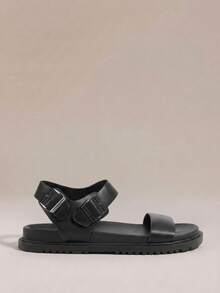HighSole 女式夏季2025新款厚底凉鞋，平底运动凉鞋 - 黑色 - 查看 2