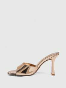 CUCCOO SZL Women's Classic Black PU Leather Mules Comfor Versatile High Heels Sandals, Suitable For Commuting, Dating, Party, Wedding, Holiday Summer - Champagne sizzling - View 4