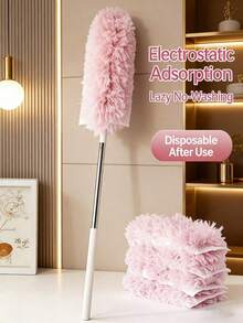 1pc Multifunctional 360 Double-Sided Static Dusting Feather Duster, Retractable Cleaning Tool - Pink - View 11