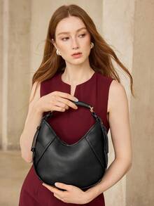 MOTF WOMEN'S FASHION BLACK HANDBAG, EXQUISITE STYLING PORTABLE, MINIMALIST AND VERSATILE SOFT CRESCENT BAG, FOR DAILY, COMMUTING, SHOPPING - Black - View 9