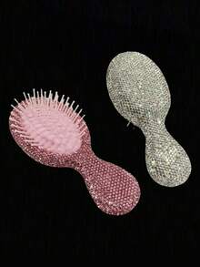 1pc Portable Luxury Rhinestone Mini Air Cushion Hair Brush, Scalp Massage Comb, Anti-Static Smooth Styling Brush, Makeup & Hairstyling Tool For Home And Travel - Multicolor - View 4