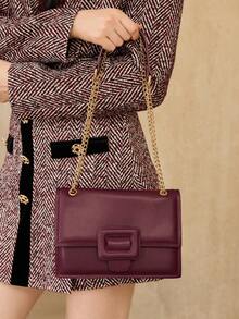 MOTF WOMEN'S FASHION BURGUNDY SHOULDER BAG, EXQUISITE CHAIN, CLASSIC VERSATILE FLIP SMALL SQUARE BAG, SUITABLE FOR DAILY, COMMUTING, SHOPPING, TRAVEL - Burgundy - View 7