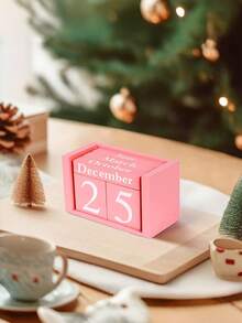 1Pc Wooden Perpetual Calendar - Elegant Wooden Block Calendar With Daily Date Display, Suitable For Office, Study, Shop, Bar, Home And School Desk Decor,Christmas - Multicolor - View 9