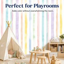 1 Roll Watercolor Stripe Peel & Stick Wallpaper, Removable PVC Wall Decor For Kids Bedroom, Nursery & Playroom, 3 Patterns, 3 Sizes - Multicolor - View 11