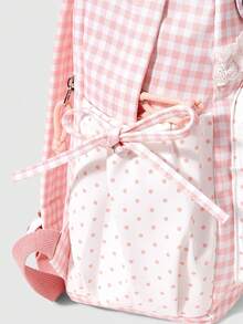 ROMWE Kawaii 1Pc Sweet Plaid Backpack, Star‑Decorated School Backpack, Aesthetic Lace Ruffle Preppy School Bag, Back‑To‑School & Travel Shoulder Bag - Pink - View 6