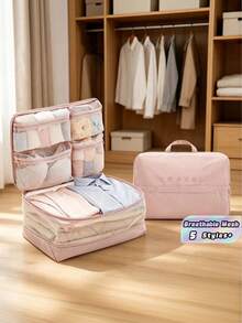 1Set Assorted Size Breathable Mesh Compression Packing Cubes Lightweight Air Vent Travel Laundry Bags Suitcase Organizer For Clothes Underwear Socks Gift For Travelers Summer Vacation Travel Essentials Must Haves - Multicolor - View 1