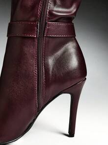 SHUZIA Elegant Women's Chocolate Faux Leather Pu Knee High Gold-Tone Hardware Pointed Toe High Heel Boot Fall Winter Holiday Shoe - Chocolate Brown - View 6