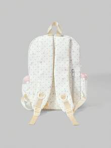 ROMWE 1 Buah Tas Ransel Sekolah Anak Perempuan Motif Bintang Putih Kawaii Manis Warna Pink dengan Paduan Warna, Liontin Catatan dan Kantong Transparan Banyak Sekat - Model bintang putih - View 4