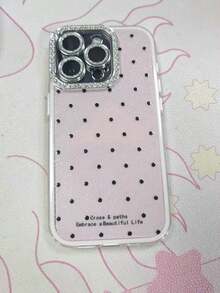 1PC Cute Pink Polka Dot Fashion Phone Cases 1pc Cute INS Style Polka Dot Rhinestone Camera Flash Phone Case Compatible With IPhone 17 Pro 16 Plus 12 15 11 Pro Max 13 14 Plus 17 Pro Max 16 Pro Max 16 Pro Shock-Absorbing 2-In-1 Phone Case Suitable For Family Friends And Couples Spring Gift Birthday Party - Baby Pink - View 5