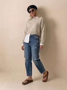 HighSole Spring And Summer New Wide Version Design Open Toe Thick Bottom Heightening Minimalist Sandals - Denim Brown - View 6