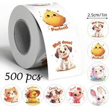 SHEIN 500 Stickers/Roll, Marine Animals Encourage Graffiti Roll Sticker 1 Inch Round 3 Styles 24 Kinds Of Cartoon Patterns, Creative Hand Book Scrapbook Sti - Multicolor - View 7