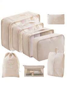 Found Favorite Travel Bag Set Of 8 Pieces, Luggage Storage Bag, Including Clothing, Shoes And Socks Classification Bag, Portable Travel Essentials - Beige - View 5
