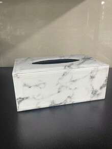 White Marble Texture Paper Towel Box, Pu Leather With White Stitching Tissue Box Holder, Bathroom Organizer, Bathroom Decor, Fall Decor, Back To School - White Marble - View 8