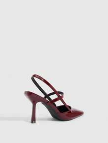 CUCCOO SZL Women's Pointed Toe Burgundy Patent Leather Slingback High Heel Pumps, Suitable For Commuting, Dating, Party, Sexy - Burgundy - View 3