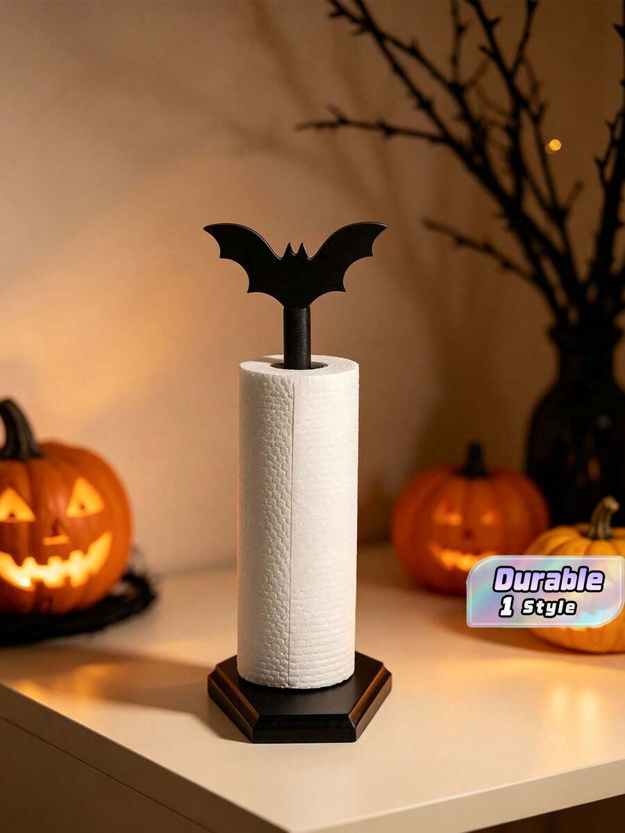 All-In-One Bat-Shaped Tissue Holder, Suitable For Kitchens And Bathrooms, Gothic Home Decor, Tissue Organizer, Countertop Stand, Halloween Gift, Solid Wood Black And White Checkered Pattern, With Non-Slip Base. - Multicolor - View 1