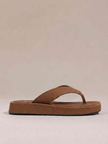 HighSole Spring And Summer New Wide Version Design Open Toe Thick Bottom Heightening Minimalist Sandals - Denim Brown - View 2