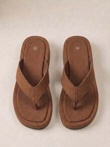 HighSole Spring And Summer New Wide Version Design Open Toe Thick Bottom Heightening Minimalist Sandals - Denim Brown - View 1