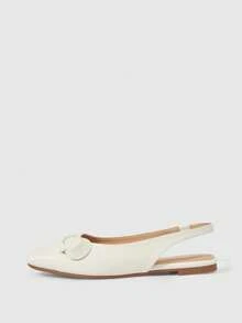 Sleekvia Women's Popular Fashion Gentle Solid Color Elegant Slip-On Rear Lift With Square Toe Flat Bottom White Shoes, Suitable For Daily Commuting - White - View 6
