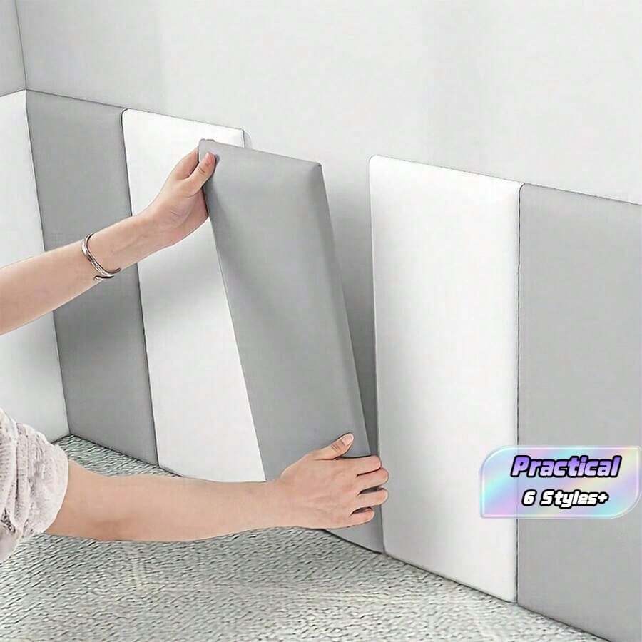 6pcs 3d Wall Panels, 6pcs Thick Soft Self-Adhesive 3d Wall Panels 50cm X 23cm, Protective Sticker, Anti-Collision Effect, Removable And Reusable, Suitable For Bedroom Headboard, Home Decor - Multicolor - View 1