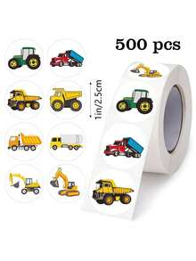 SHEIN 500 Stickers/Roll, 2 Types Of Cartoon Construction Vehicle Reward Graffiti Stickers To Choose From, Each 8 Kinds Of Construction Vehicle Cartoon Patte - Multicolor - View 6