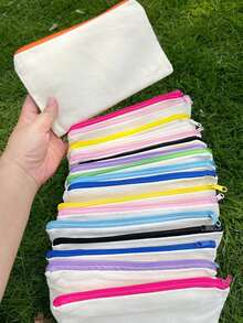 50 Pcs Blank Canvas Cosmetic Bags, 21*12cm Multi‑Color Zipper Pouches. Great For DIY Painting & Custom Printing. Usable As Pencil Cases, Candy Holders And Gift Giveaway Bags, Ideal For Small‑Batch Customization & Daily Multi‑Purpose Storage. - Multicolor - View 2