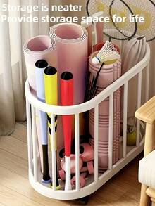 Wheeled Rolling Storage Organizer Basket, Open Grid Space-Saving Storage Box, Durable Easy-Clean Plastic Structure, Black & White Optional, For Yoga Mat Fitness Gear, Bathroom Laundry, Home & Office Storage - Multicolor - View 2