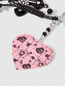 ROMWE 1 Piece Sweet Cool Diamond-Encrusted Cross Keychain Bag Pendant, Sweet Cool Spice Girl Goth Y2K Pink Love Pendant Retro Woven Rope Bag Pendant - black powder - View 4