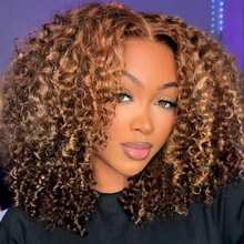Water Wave Glueless Bob Wig V Part Human Hair Wigs For Women Highlight#4/30 CHIC BOB All Ready Wig None Lace Front Wigs Put On And Go Curly Bob Glueless Wigs For Daily Use - S4/30 - View 14