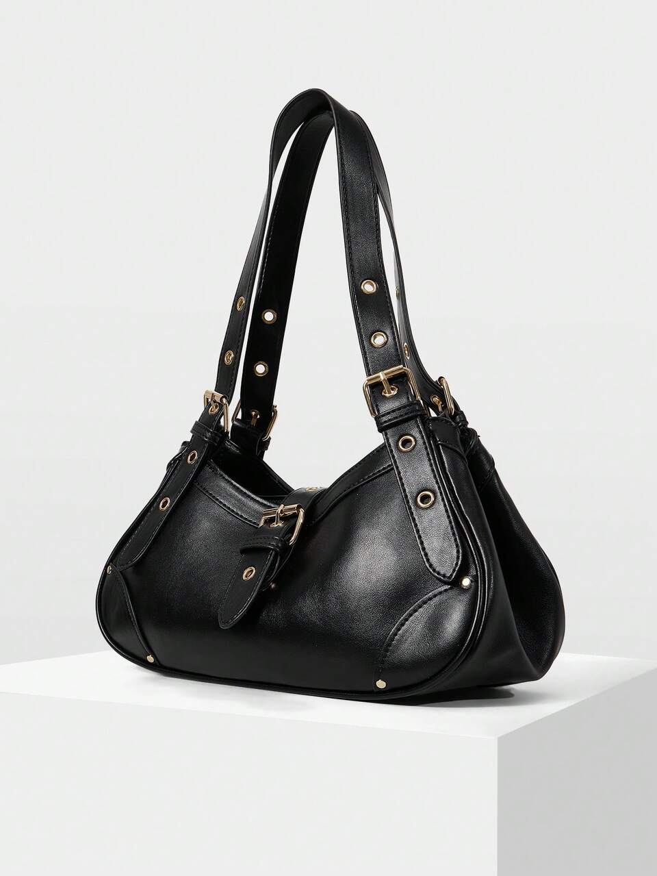 MOTF WOMEN'S FASHIONABLE BLACK SHOULDER BAG, CLASSIC SIMPLE SOFT PU MATERIAL, FOR DAILY, SHOPPING, COMMUTING, TRAVEL