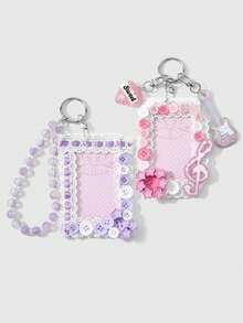 ROMWE Anime 1 Unique And Sweet High-End Multi-Color Fine-Glitter Beaded Guitar Love Note Lace Star Button DIY Keychain Bag Pendant, Suitable For Girls To Wear - Multicolor - View 1