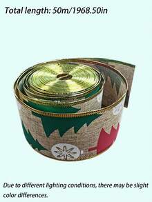 2.36 Inch Wide Christmas Wired Edge Burlap Ribbon, Vintage Burlap Fabric Ribbon With Golden Metallic Trim, Snowman & Xmas Tree Printed Design, Flexible Wired Ribbon For Wreath Making, Gift Wrapping, Bow Craft, Holiday Home DIY Decor - multicolor - View 16