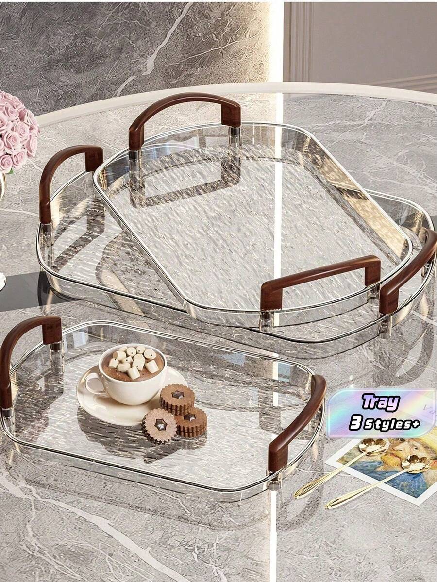 1 Modern Minimalist Plexiglass Tray With Handle, Transparent Breakfast Tray, Cosmetic Storage Tray, Suitable For Home Living Room Storage Display, Ideal For Living Room, Kitchen, Dining Room And Cafe - Grey - View 1