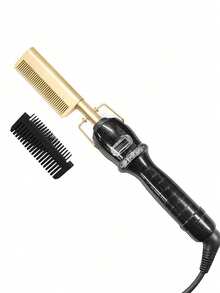 Teckwe US Plug Professional Ceramic Hot Comb Straightener And Curling Iron – Multifunctional Copper Hair Straightening Comb – Hot Comb Straightener – Multifunctional Styling Tool For Daily Home Use – Gold Ceramic Hot Comb For Women's Hair - Multicolor - View 10