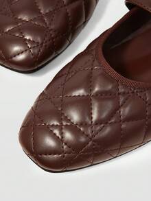 MOTF WOMEN'S QUILTED SQUARE TOE FLAT SHOES FOR CHRISTMAS DAILY WEAR CLASSIC OLD MONEY - dark brown - View 4
