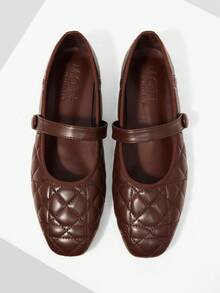 MOTF WOMEN'S QUILTED SQUARE TOE FLAT SHOES FOR CHRISTMAS DAILY WEAR CLASSIC OLD MONEY - dark brown - View 1